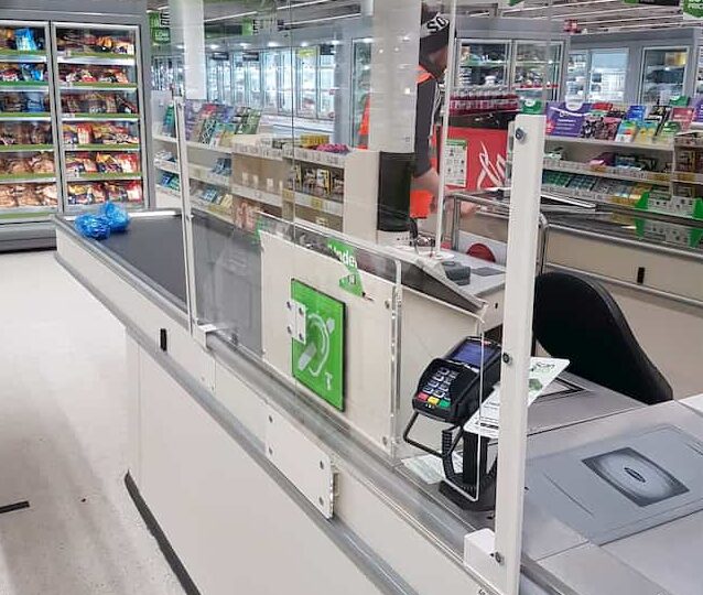 Protective screens in supermarket